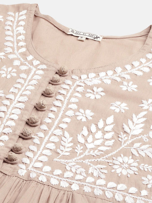 Asmita in HOK Chikankari Kurti for Women - Beige